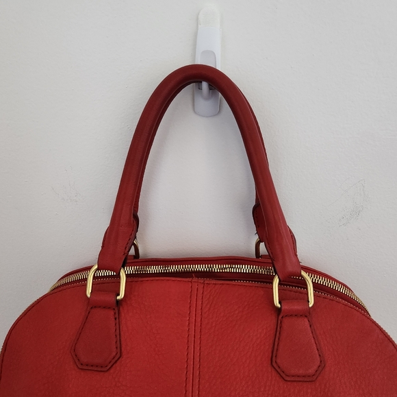 J. Crew biennial red pebbled leather satchel gold hardware - Picture 5 of 13